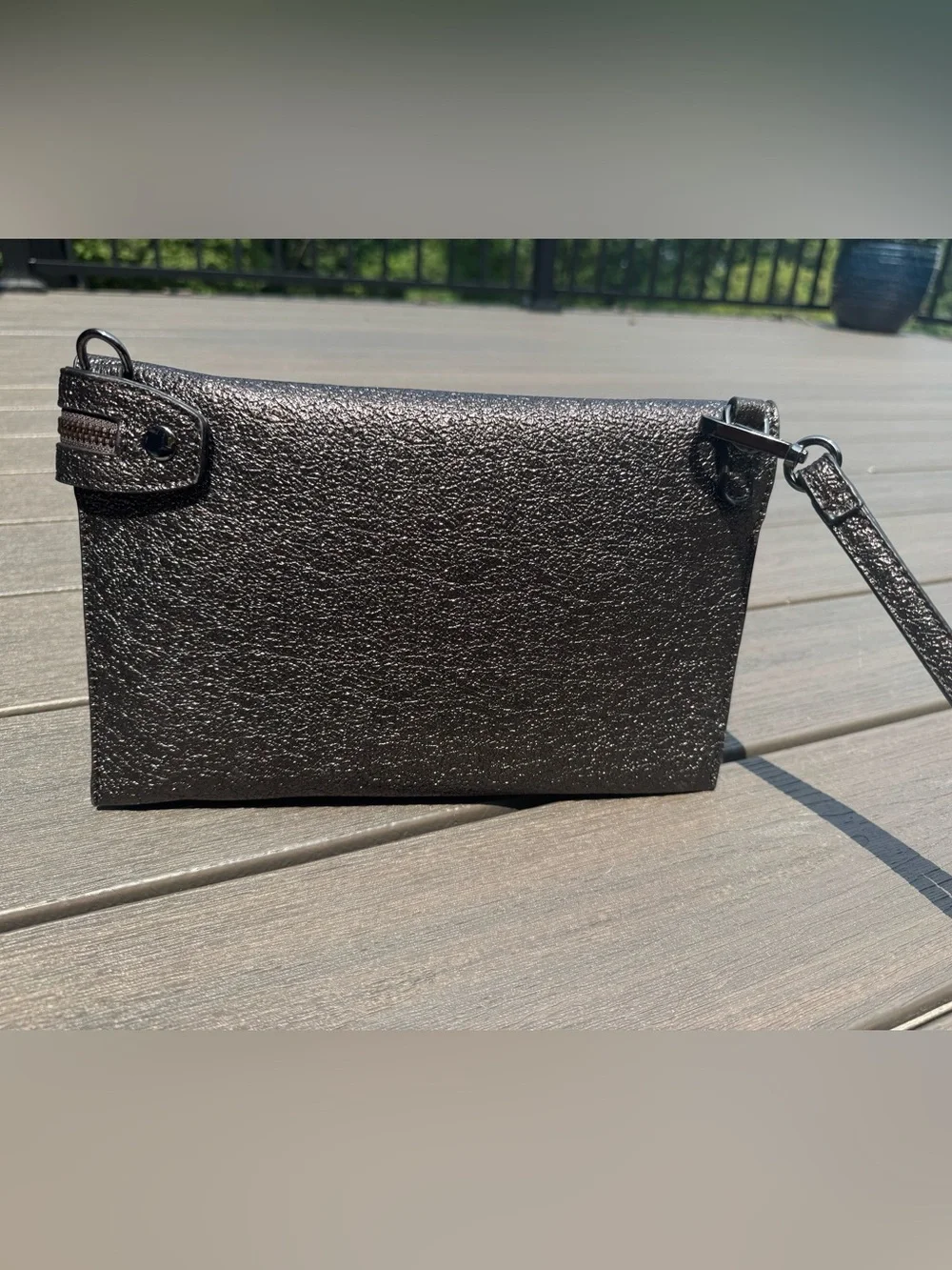 Sondra Roberts Black Gunmetal Textured Crossbody Purse